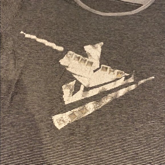 Diesel Women Gray Black Thin Stripes Short Sleeve T-Shirt Size Medium - Picture 2 of 4